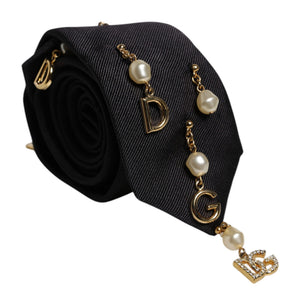 Dolce & Gabbana Black Logo Embellished Adjustable Necktie Tie