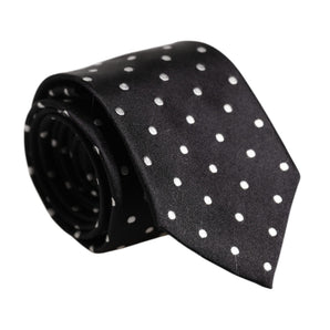 Dolce &amp; Gabbana Black Polka Dots Silk Adjustable Necktie Tie