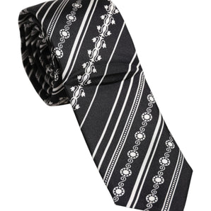 Dolce &amp; Gabbana Black White Stripes Silk Adjustable Necktie Tie