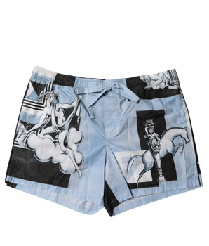 Dolce &amp; Gabbana Blue Statue Print Cotton Mens Shorts