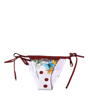 Dolce &amp; Gabbana White Floral Print Swimsuit Bikini Bottom Swimwear