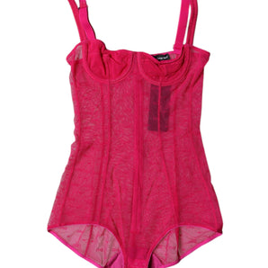 Dolce & Gabbana Fuchsia Tulle Balconette Bra Bodysuit Underwear
