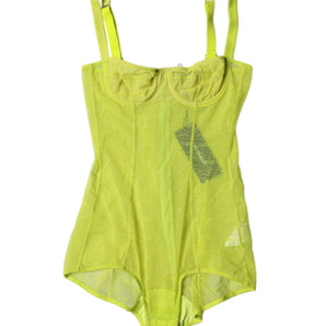 Dolce & Gabbana Green Tulle Balconette Bra Bodysuit Underwear