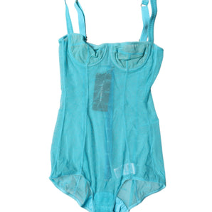 Dolce & Gabbana Blue Tulle Balconette Bra Bodysuit Underwear