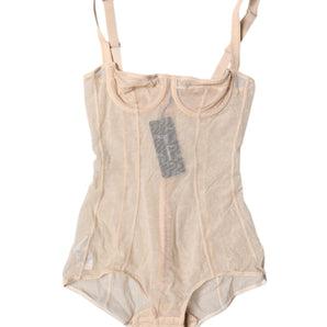 Dolce & Gabbana Beige Tulle Balconette Bra Bodysuit Underwear