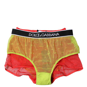 Dolce & Gabbana Red Yellow Tulle Mid Waist Panty Underwear
