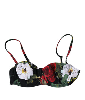 Sujetador balconcino de nailon con estampado floral negro de Dolce &amp; Gabbana