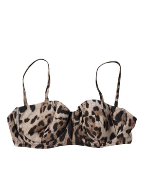 Sujetador balconcino de nailon con estampado de leopardo marrón de Dolce &amp; Gabbana