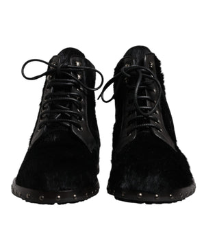 Dolce &amp; Gabbana Black Pony Style Leather Mid Calf Boots Shoes