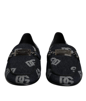 Dolce &amp; Gabbana Black Logo Cotton Loafers Formal Dress Shoes