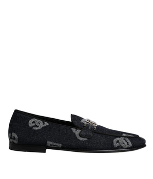 Dolce &amp; Gabbana Black Logo Cotton Loafers Formal Dress Shoes