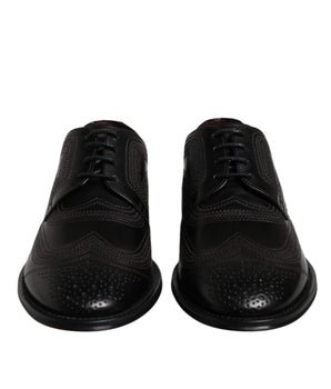 Dolce &amp; Gabbana Black Embroidered Classic Leather Derby Dress Shoes