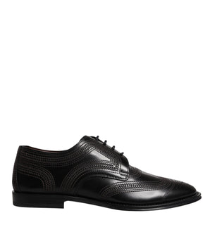 Dolce &amp; Gabbana Black Embroidered Classic Leather Derby Dress Shoes