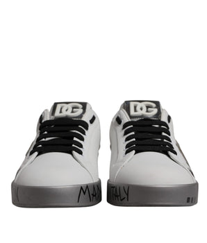 Dolce &amp; Gabbana White Silver Crystal Logo Portofino Sneakers Shoes