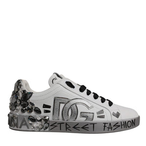 Dolce &amp; Gabbana Zapatillas Portofino con logo de cristal plateado blanco Zapatos