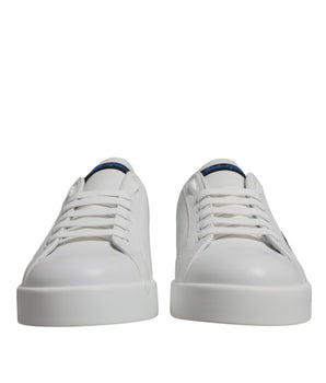 Dolce &amp; Gabbana White Blue Leather Logo Low Top Sneakers