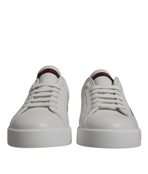 Dolce &amp; Gabbana White Red Leather Logo Low Top Sneakers Shoes