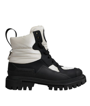 Botas con cordones y acolchados de media pantorrilla en blanco y negro de Dolce &amp; Gabbana