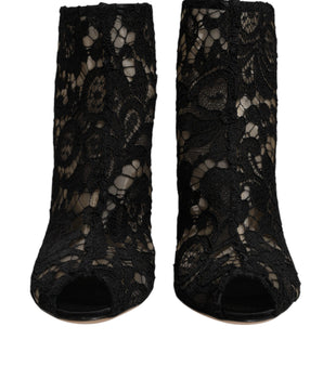 Botines negros con encaje floral de Dolce &amp; Gabbana