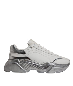 Dolce &amp; Gabbana White Silver Daymaster Low Top Sneaker Shoes