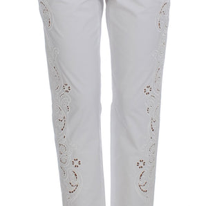 Dolce &amp; Gabbana Elegante pantalón de vestir con recorte floral blanco