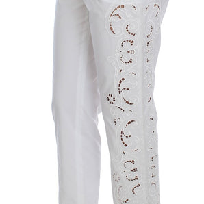 Dolce &amp; Gabbana Elegante pantalón de vestir con recorte floral blanco