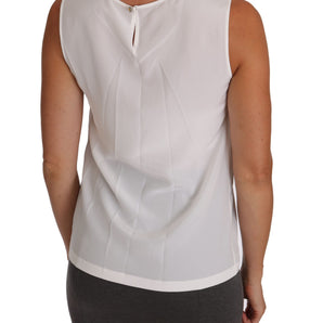 Dolce &amp; Gabbana Elegant Sleeveless White Silk Blouse Top