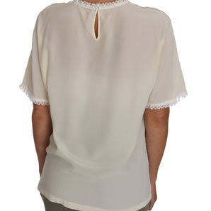 Dolce &amp; Gabbana Cream Silk Lace-Detailed Blouse Top