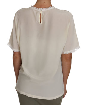 Dolce & Gabbana Cream Silk Lace-Detailed Blouse Top Dolce & Gabbana 