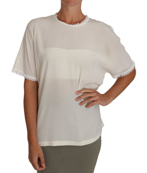 Dolce & Gabbana Cream Silk Lace-Detailed Blouse Top Dolce & Gabbana 