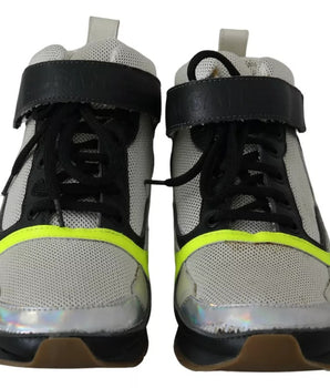 Zapatos con cordones y correa en color negro, verde neón y gris niebla de Jil Sander