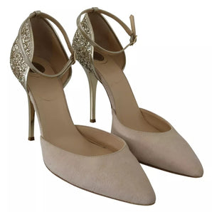 Elisabetta Franchi Beige Linen Ankle Strap High Heels Shoes