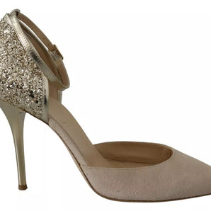 Elisabetta Franchi Beige Linen Ankle Strap High Heels Shoes