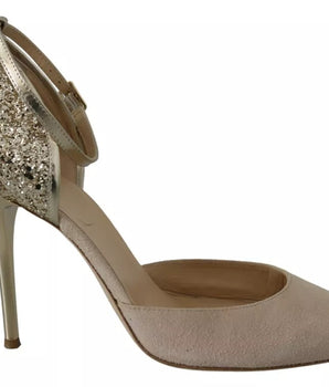 Elisabetta Franchi Beige Linen Ankle Strap High Heel Shoes