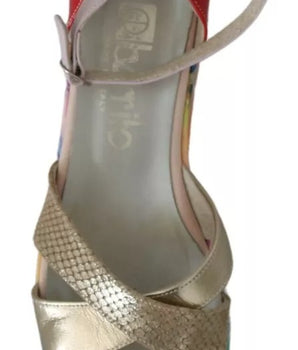 EBARRITO Multicolor Leather Ankle Strap Wedge Heel Sandals Shoes