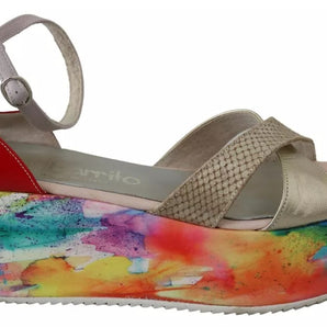 EBARRITO Multicolor Leather Ankle Strap Wedge Heel Sandals Shoes