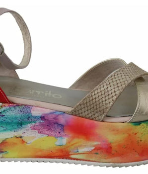 EBARRITO Multicolor Leather Ankle Strap Wedge Heel Sandals Shoes