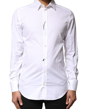 Dolce &amp; Gabbana White GOLD Cotton Long Sleeves Men Dress Shirt
