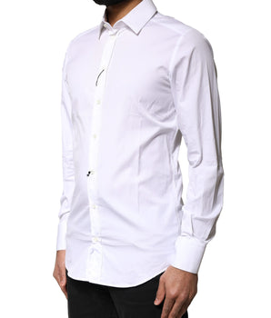 Dolce &amp; Gabbana White GOLD Cotton Long Sleeves Men Dress Shirt