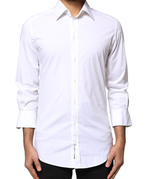 Dolce &amp; Gabbana White GOLD Cotton Long Sleeves Men Dress Shirt