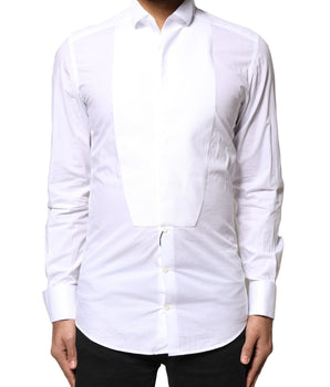 Dolce &amp; Gabbana White GOLD CottonPoplin Bib Formal Dress Shirt