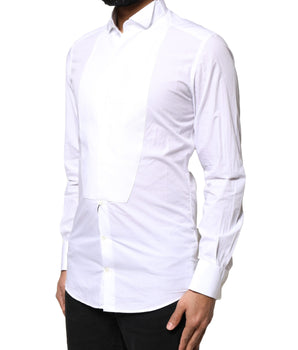 Dolce &amp; Gabbana White GOLD CottonPoplin Bib Formal Dress Shirt