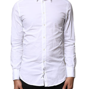 Dolce & Gabbana White GOLD Cotton Long Sleeves Dress Shirt