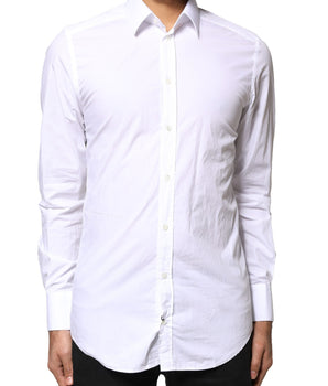 Dolce &amp; Gabbana White GOLD Cotton Long Sleeves Men Dress Shirt