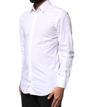 Dolce &amp; Gabbana White GOLD Cotton Long Sleeves Men Dress Shirt