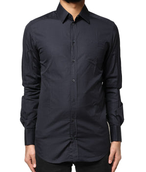 Dolce &amp; Gabbana Dark Blue GOLD Cotton Long Sleeves Dress Shirt