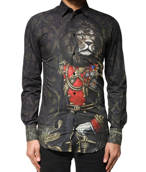 Dolce &amp; Gabbana Black Royal Pet Portrait GOLD Dress Shirt