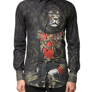 Camisa de vestir Dolce &amp; Gabbana con retrato de mascota real negra dorada