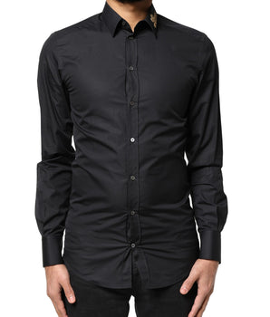 Dolce &amp; Gabbana Black Love Embroidery GOLD Formal Dress Shirt