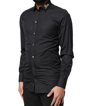 Dolce &amp; Gabbana Black Love Embroidery GOLD Formal Dress Shirt